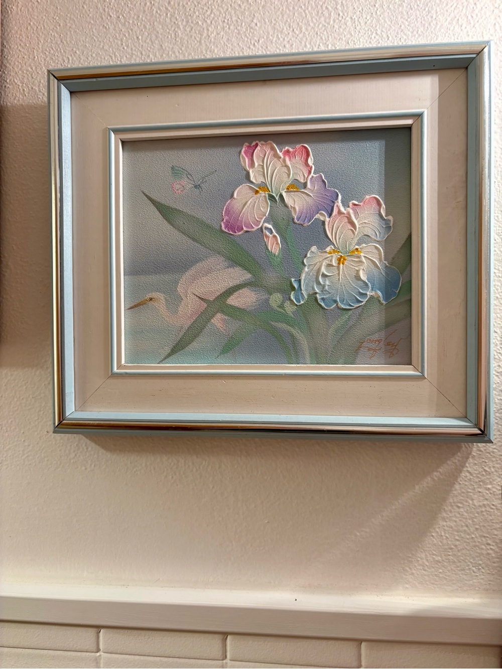 Framed Floral Iris Wall Art - Pastel Blue & Pink